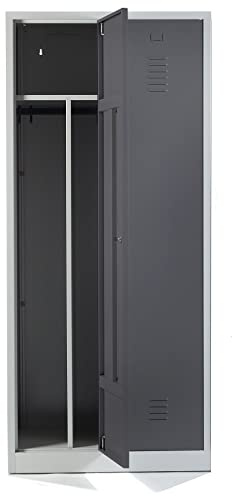 Schrank & Stuhl Spind – Metallspind mit 2 Abteilen, 180 x 80 x 50 cm, inkl. Hutboden, Trennwand und Drehriegelverschlüsse, Lieferung komplett montiert, Grau/Anthrazit