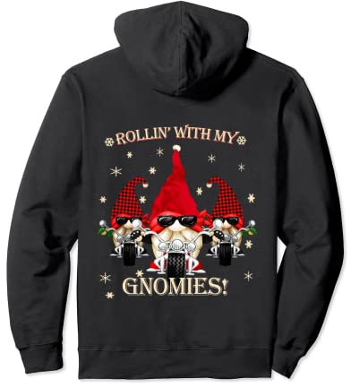 Biker Christmas gnomes Biker Garden Christmas Gnome Elves Pullover Hoodie