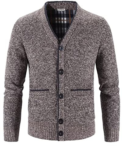 Shuanghao Hommes Pulls-Over Cardigan Tricoté Chandail Sweater Veste en Maille V-Neck Polaires Doublé Chaud Villosités Décontractée Casual Blouson Gilet Cardigan Tricoté Automne Hiver Homme Brun XL