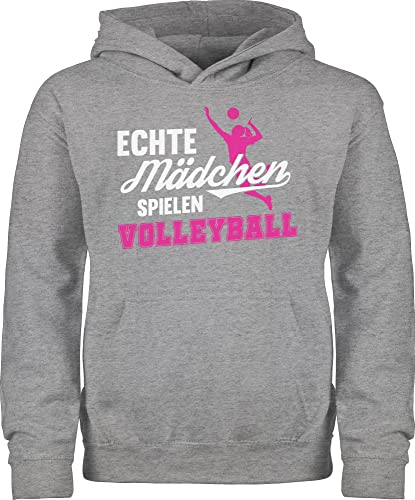 Shirtracer Kinder Hoodie Jungen - Sport Kleidung - Echte Mädchen Spielen Volleyball weiß/Fuchsia - 140 (9/11 Jahre) - Grau meliert - Hoody 25. Geburtstag Pullover Pulli