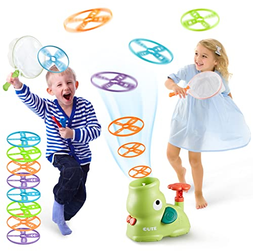 YYDeek Kids Outdoor Toys, Autism Sensory Equipment, Garden Toddler Toys for 3 Years Old Boys and Girls, Flying Disc Launcher Toy with 24 Saucers, Outdoor Games for Kids 4-8, 8-12