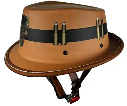 KEFFOR Motorrad Offener Helm, Retro Motorrad Halbhelme DOT/ECE, Cool Cowboy-Hut Motorradhelm Herren Damen, Motocrosshelme, Motorrad Roller Helm (Color : D, Size : XL=(61-62cm))