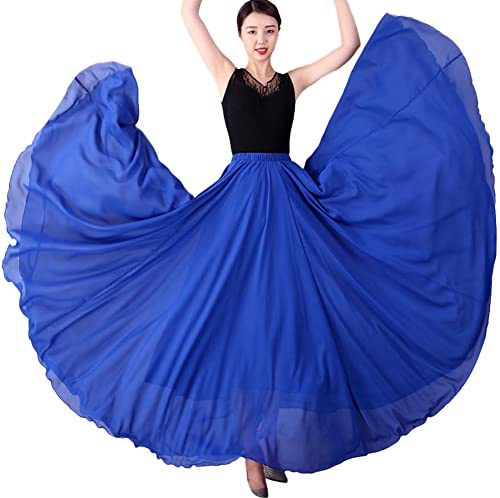 Gonna Danza del Ventre Donna 720 Gradi Doppio Strato Gonna Lunga Fluido da Ballo in Chiffon Tinta Unita Maxi Gonne Grande Swing Pratica Costume Full Circle Gonna Flamenco Abbigliamento da Ballo E XL