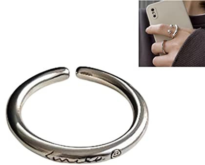 QQLADY Kreativer Lächeln-Ring, offener Ring aus 925er-Sterlingsilber mit Smiley-Gesicht, verstellbare Lächeln-Geometrie-Doppelbandringe (1PCS)