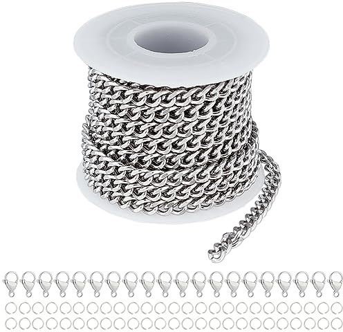 UNICRAFTALE 5m Edelstahl Panzerketten Kubanische Gliederketten Gedrehte Halskettenkette Großspule Mit Offenen Biegeringen Karabinerverschlüsse DIY Kette Armband Halsketten Für Schmuckherstellung