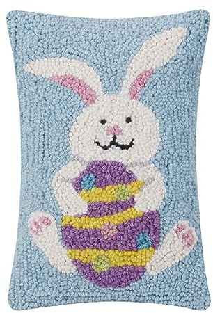 Peking Handicraft Easter Bunny Egg Hook Pillow, 12-inch Height, Wool and Poly Velvet, Home, Home Décor