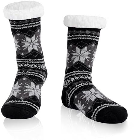 WOTENCE Chaussettes Chaussons Homme Hiver Chaudes Antidérapantes Chaussette Pantoufle Thermiques Polaire, Cadeau Noel Anniversaire（Flocon Noir）