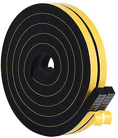 Weather Stripping High Density, 1/2 in x 1/2 in Soundproof Door Seal Strips, Weatherproof Foam Insulation Tapes for Windows Doors, Easy Cut to Size, 2 Rolls Total 13Ft