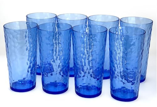 Yalin 680.4 g Plastic Tumbler Acrylic Drinking Glasses, Reusable Plastic Cups, Stackable, BPA Free, Shatter Proof, Dishwasher Safe, Set of 8 (Blue), TG145
