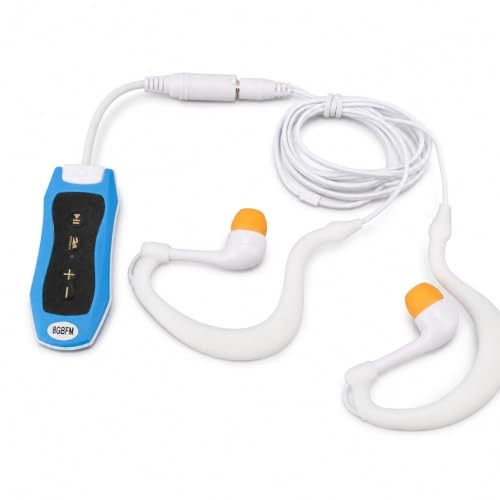 Elprico Lecteur MP3 de Natation étanche, Mémoire 8 Go, Lecteur de Musique USB 2.0 Rechargeable IPX8, pour Les Nageurs, Les Sports Nautiques et Les Activités sous-Marines (Blue)