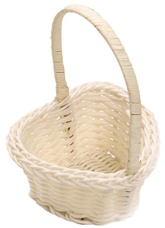 2 Cestino Bianco Con Manico,Cesto Di Fiori Per Matrimonio,Cestini Di Fiori Di Cesto Nuziale Bianco Intrecciato A Mano A Forma Di Cuore,Forniture Per Matrimoni Decorazioni Per Feste Portatili