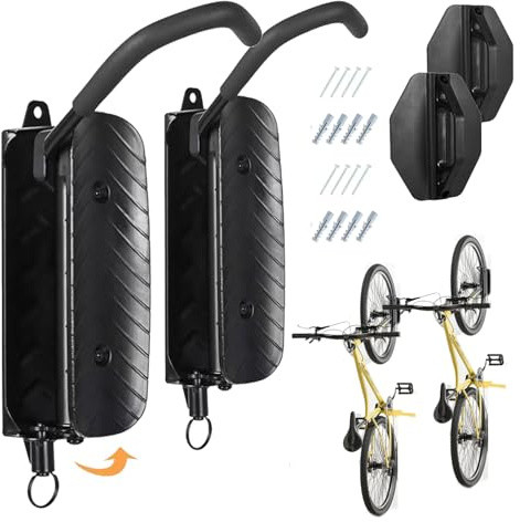 Sadodo Swivel Bike Wall Mount Hooks, Pack 2PCS Bike Hangers w. Adjusting Ring,for Garage, Wall Mount Bike Rack, Space Saving Sturdy Wall Bike Rack, Bike Rack Holds Up to 66 lbs