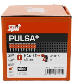 HIGH PERFORMANCE STEEL NAILS - PRE COMPRESSED & HARD Concrete - Gas Canisters - Spit Pulsa 65 (HC6-65 65mm)