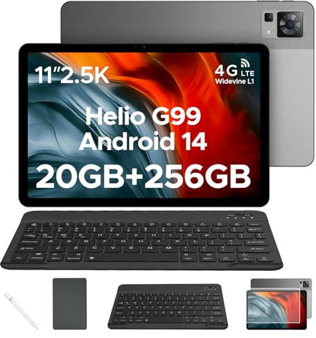 DOOGEE T35 Tablet 11 Inch, 20GB+256GB/2TB TF Helio G99, 2.5K Display, 8580mAh/33W, 4G-LTE Android Tablets, Bluetooth 5.0+2.4G/5G WiFi Tablets, Tablet with Keyboard, Pen, Case-Grey