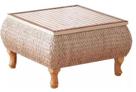 KLJUddGY Bodentisch Japanischer niedriger Teetisch mit Stauraum, Rattan-Altartisch, Fenster-Balkon-Beistelltisch, Bodentisch, quadratischer Tee-Couchtisch einzigartig