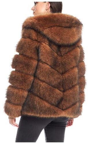 Komiseup Fleecejacke Damen, Winterjacke Damen Kurze Winter Pelzmantel Elegant Kunstpelz Jacke Offener Front Wintermantel Dick Plüschjacke mit Kapuze Faux Pelz Coat Warme Kunstfell Oberbekleidung 08