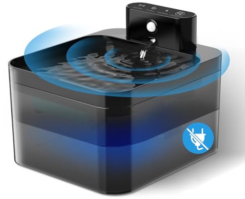 Wireless Cat Water Fountain for Drinking, Motion Sensor Pet Water Fountain with Silent Water Pump, 2.2 L Rechargeable Cat Fountain, 3 Working Modes Ultra Quiet (Black)