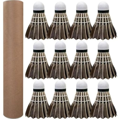 Hrippy 12er-Pack Badminton-Federball, Gänsefeder-Badminton-birdiesbälle, Hochgeschwindigkeits-Trainings-Sport-badmintonbälle Für Outdoor-Indoor-Sportarten