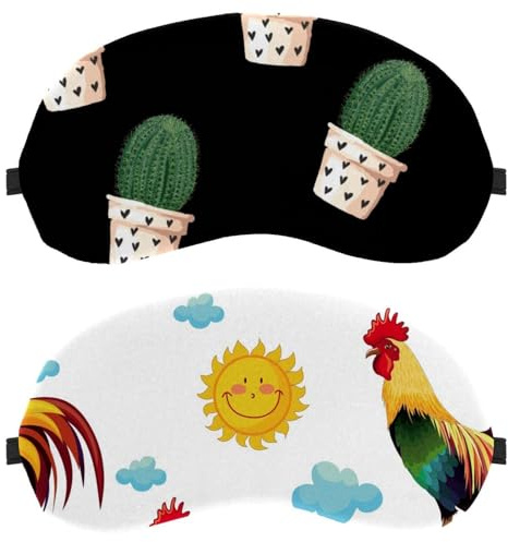 Eslifey Schlafmaske, Hahn, Sonne, Wolke, Tiermuster, Augenbinde, Schlafmaske, Augenschutz, Abdeckung für Männer und Frauen, Flugzeug, Reisen, 2 Stück