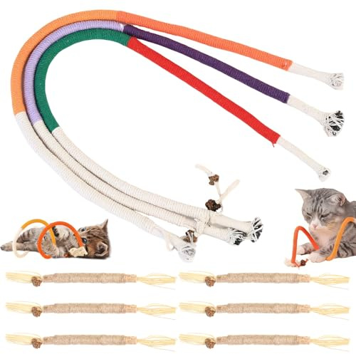 6 Packungen Kausticks für Katzen und 3 Stück Katzenminze Spielzeug | Interaktives Katzenspielzeug aus natürlichem Tapiokamehl, Kauspielzeug für die Zahnpflege von Katzen und Linderung von Langeweile.