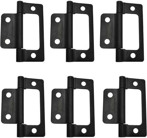 6Pcs Flush Door Hinges 2 Inch Iron Flush Cupboard Hinges for Window Cabinets Closet Drawer Boxes, Black
