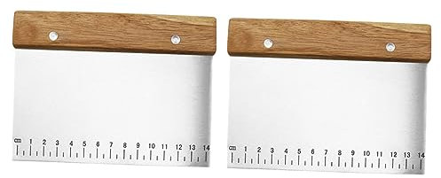TOPPERFUN Raschietti per Impasto Colore Casuale Set da 2 in Acciaio Inossidabile Manico in Legno con Scala per Tagliare Pasta e Dolci Utensili da Cucina per Uso Quotidiano