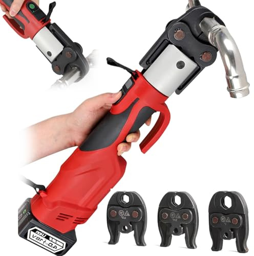 Portable Hydraulic Pipe Press Tool, Cordless Crimping Kit for Professional Plumbing, Includes 3 Jaws for Stainless Steel Piping