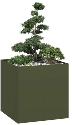 ZQQLVOO Macetero verde oliva para plantas, maceta exterior para interior, terraza, 80 x 80 x 80 cm, acero
