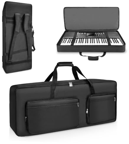 SUNDOY 61-Tasten-Klavier Keyboard Tasche, Gig Bag aus 600D Robustes Oxford-Gewebe, 10mm Schaumstoffpolsterung, Perfekt für den Transport von Keyboards, Musikzubehör und mehr