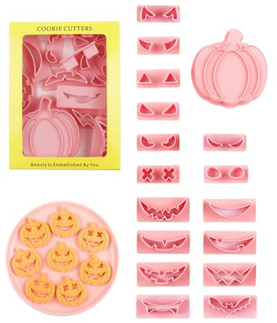 CULEB 17 PCS Moldes Galletas Halloween,3D-Plástico Juego de Cortadores-Galletas con Motivo Calabaza,para Decoración de Fiesta de Halloween Chuches Galletas Cookies Fondant Pasteleria