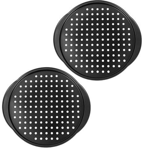 Zkydhbd 2 teglie per pizza sicure in forno con fori per flussi d'aria in acciaio al carbonio superfici antiaderenti teglia per crosta croccante forata per la circolazione dell'aria