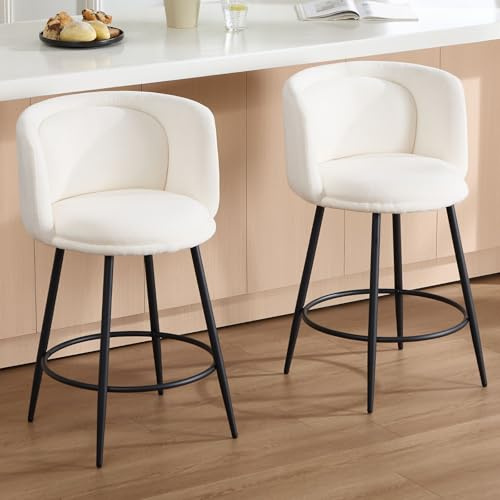 Ya-Home Set di 2 Sgabelli Cucina Sgabelli da Bar in Tessuto Sgabelli Alti Imbottiti con Gambe in Metallo Sedie da Bar Moderni con Schienale per Cucina Bancone, Beige
