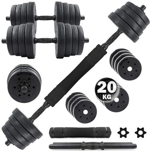 C.P. Sports 2in1 Kurzhantel – Langhantel Set 20kg / 30kg / 40kg | Hantelscheiben – Gewichte – Hantelstangen | verstellbare Hanteln – Hantelset für Krafttraining, Fitness, Home Gym (schwarz – 20kg Set)