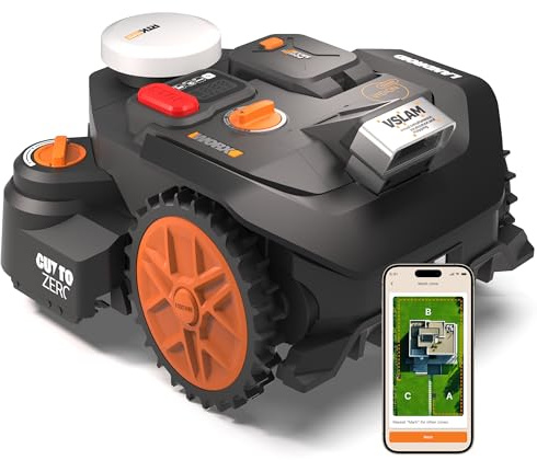 Worx Landroid Vision Cloud WR306E 2WD Mähroboter ohne Begrenzungskabel für 600 m² mit Cut to Zero Modul (AI Hinderniserkennung, VSLAM+ RTK Cloud Navigation, Auto-Mapping, App-Steuerung)