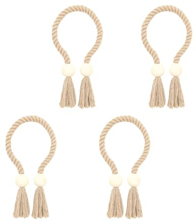 4 Stk Magnetische Raffhalter Boho Gardinen Halter Handgestrickt Baumwolle | Natürliche Zuhause Büro, Schlafzimmer Wohnzimmer, Vorhanghalter Gardinenhalter, Raffinerung Dekoration Deko Fenster