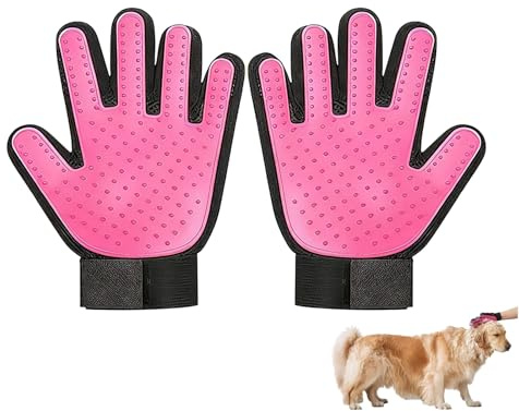 2 pcs Gants de Toilettage pour Animaux, Élimination Efficace des Poils pour Chiens, Chats et Chevaux, Gants Déshedding et Massants, 261 Picots en Silicone, Pour Poils Longs ou Courts, Rose, 1 Paire