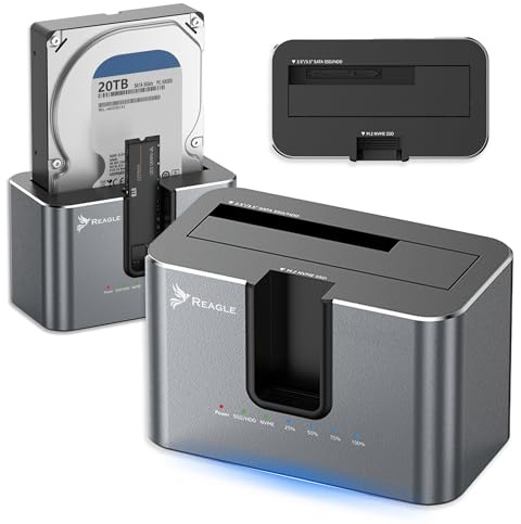 Reagle Docking Station SSD HDD M.2 NVMe SATA USB-C Esterno Case Enclosure Con Clonazione Offline Per SSD 2.5” 3.5” E M.2 Adattatore Disco Compatibile PC Laptop Mac Plug And Play