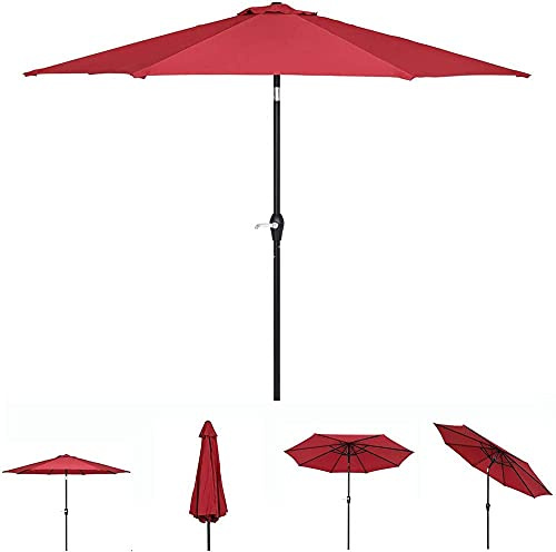 XJBTBA Garden Parasols Garden Parasol 9Ft Collapsible Beach Umbrella Parasol With 8 Sturdy Ribs Outdoor Patio Parasol With Tilt Mechanism Waterproof Canopy Sun Shade Awning-Red