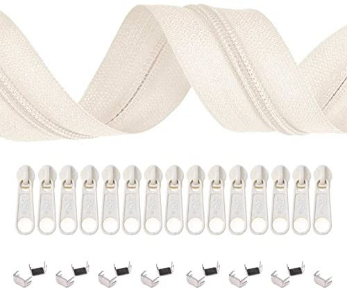 5m Endlos-Reißverschluss 3mm mit 10 Zippern und 15 Endstücke freie Farbwahl, Farbe:S103 creme