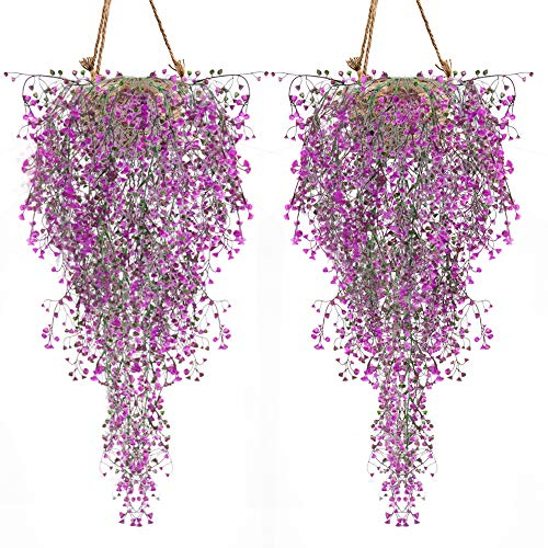 GKONGU Pianta Edera Artificiale 2 Pezzi Pianta realistica con foglie naturali Ideale per la decorazione della casa e dell'anno-Magenta