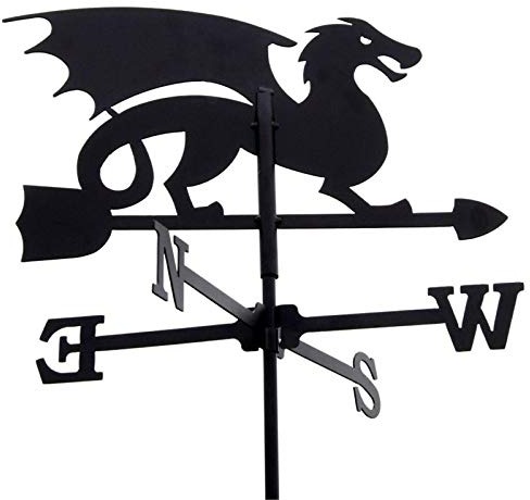 SvenskaV Wetterhahn 45cm Metall Schwarz Motiv Drache Klein Wetterfahne Windfahne Windrose