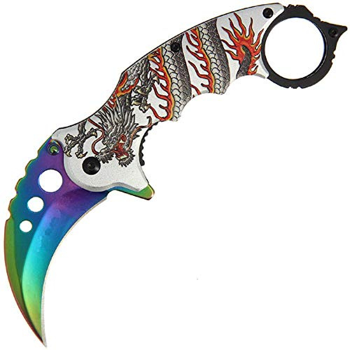 G8DS® Klappmesser Scharfes Outdoor Survival Taschenmesser | Kleines Einhand-Messer，Messer mit Mattschwarz Edelstahlklinge, für Arbeit Wandern Camping (Rainbow 207) (Dragon Karambit)