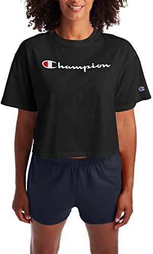 Champion The Cropped Tee T-Shirt, Noir, L Femme