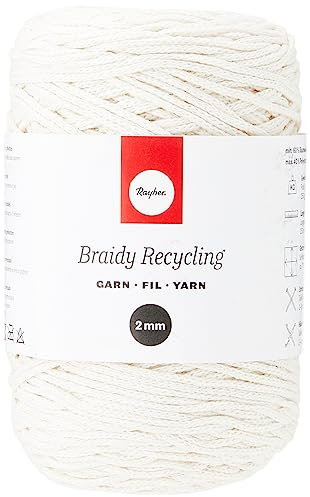 Rayher Braidy återvunnet garn, flätad, 2 mm Ø, elfenben, 250 g nystan, löplängd ca 250 m, stickgarn, virkgarn, textilgarn, pysselgarn, 42009104