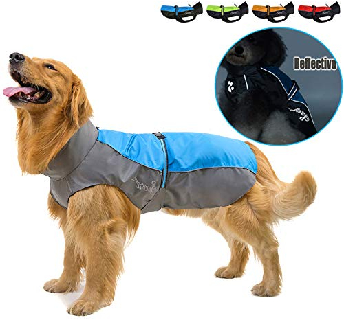 Ranphy Hunderegenmantel Wasserdicht für Mittlere und Große Hunde Reflektierend Regenhülle Atmungsaktive mit Bauchschutz Dackel Labrador Hundejacke Ultraleichte Sicheren Hundebekleidung Blau 3XL