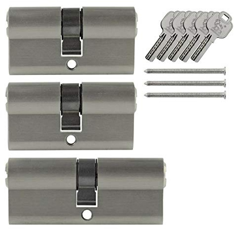 3x Tür Zylinder Schloss 60 mm & 70 mm gleichschliessend +5 Schlüssel Schliessanlage (2x 60 mm - 1x 70 mm)