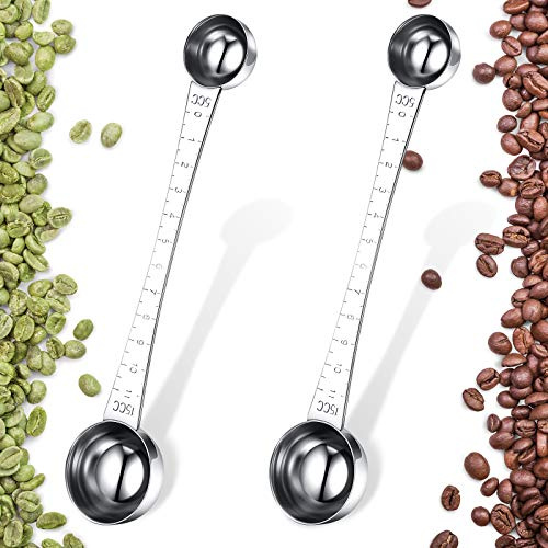 2 Pieces Coffee Scoops with Mark, 1 Tablespoon and 1 Teaspoon Stainless Steel Coffee Measuring Scoop for Ground Brewing, Tea, Sugar and Milk, 5 ml and 15 ml
