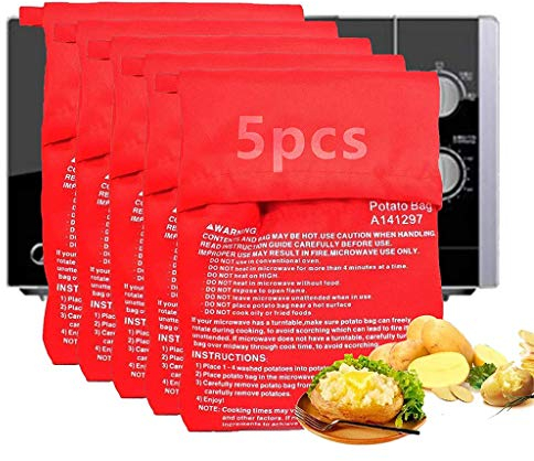 5 Pcs Bolsa de Papa para Microondas, Patata Microondas BolsaLavable Lavable Reutilizable Bolsa de Patata de Microondas Bolsa de Cocina Perfecto Patatas Sólo en 4 Minutos Bolsas de Horno para Asar