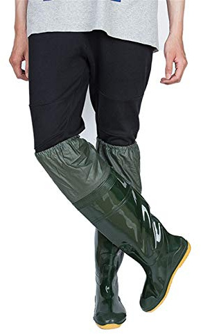 QTDZ Bottes Pêche Imperméables, Bottes en Caoutchouc Antidérapantes Légères en PVC/Nylon avec Rétrécissement Élastique, Pantalons Épais Et Super Hauts Taille 35-45 pour Hommes Femmes,Vert,45 EU