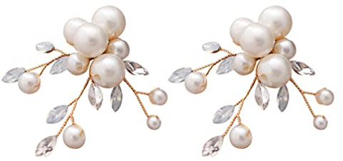 Holibanna 1 Pair Pearl Shoe Clips Wedding Rhinestone Flower Shoe Buckle Crystal Clips Charms DIY Floral High Heel Decoration For Party